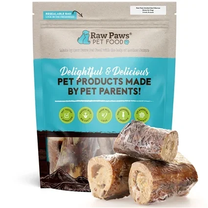 3-4 inch Smoked Beef Marrow Bones for Dogs, 8 ct | RawPawsPetFood.com