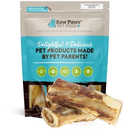 5-6 inch Smoked Beef Marrow Bones for Dogs, 4 ct | RawPawsPetFood.com