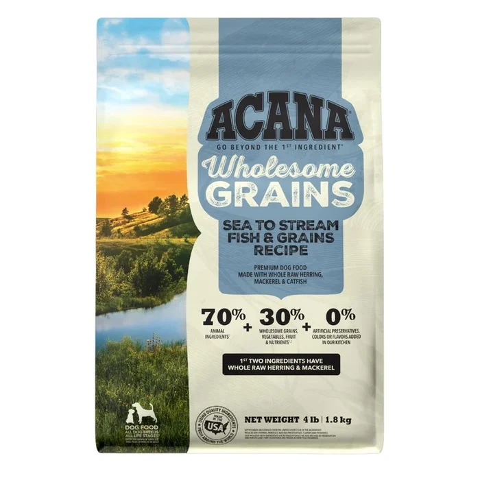 Acana Wholesome Grains Sea to Stream Dry Dog Food – Herring, Mackerel, & Catfish – 4lb Bag