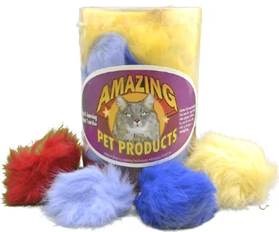 Amazing Cat 2″ Real Fur Balls Asst Colors