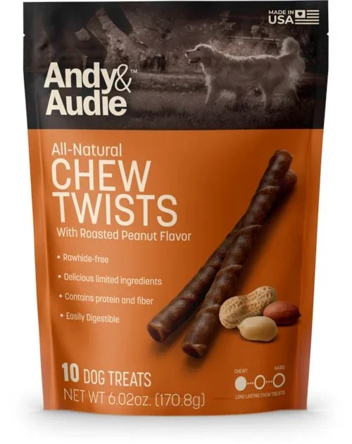 Andy & Audie All-Natural Chew Twists With Roasted Peanut Flavor Treats – 30 Count, 17.63 oz