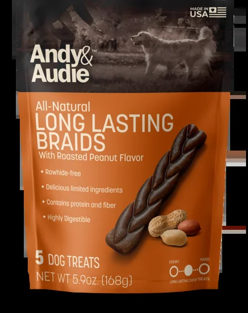 Andy & Audie All Natural Long Lasting Braids with Roasted Peanut Flavor Dog Treats