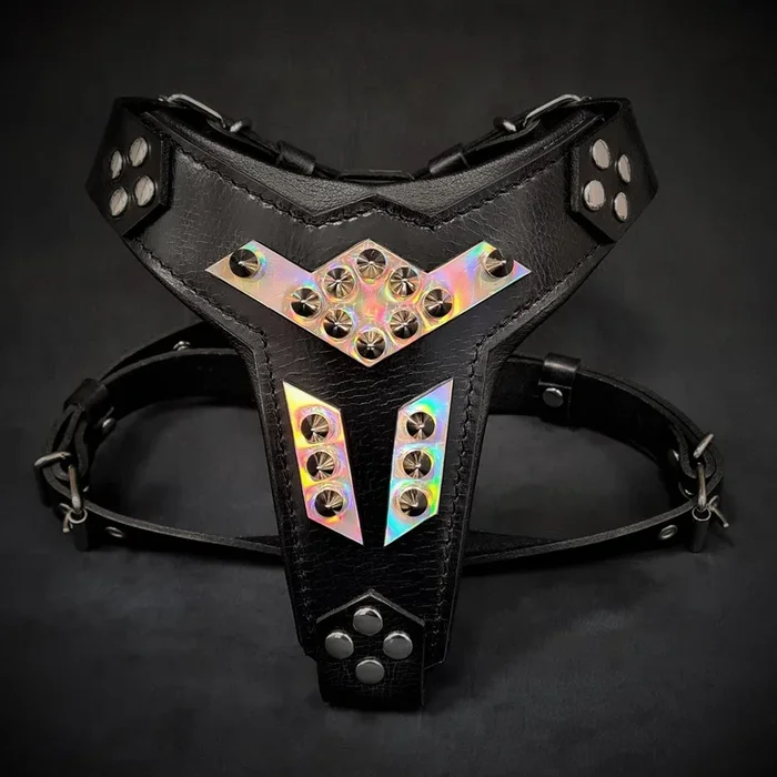 ”Midas” レザー犬用ハーネス シルバー M サイズ
