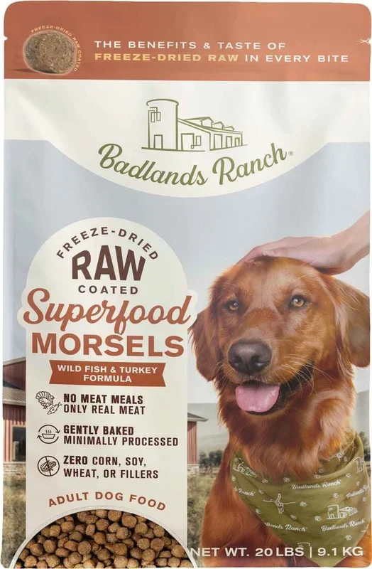 Badlands Ranch Morsel Superfood Dog Food, Wild Fish and Turkey, 20 Pounds