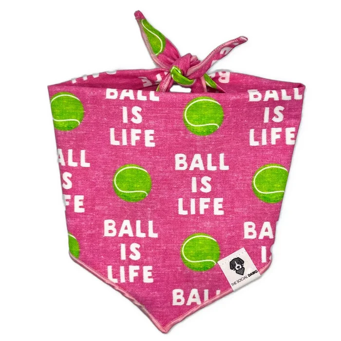 Ball Is Life Pink Tie-On Dog Bandana