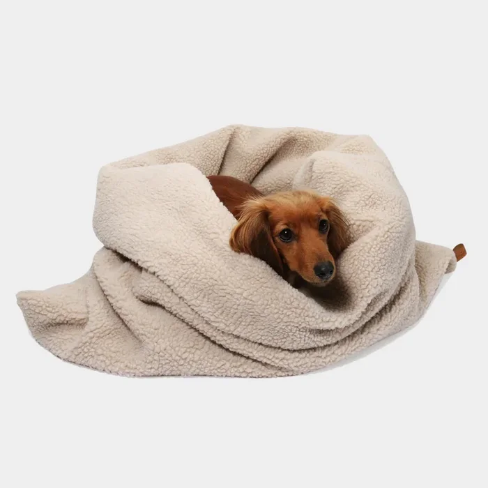 Beige teddy plush sleeping bag