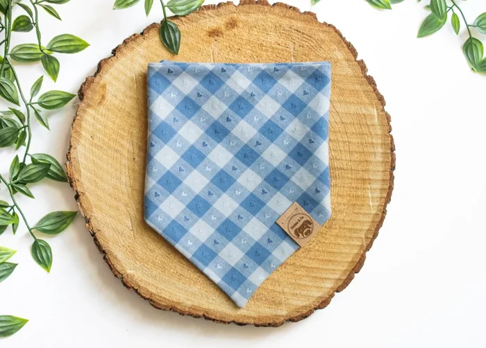 Blue Checkered Hearts – Dog Bandana Tie-On with Snap Buttons
