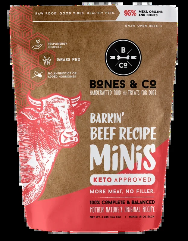 Bones & Co. Barkin’ Beef Recipe Raw Frozen Mini Patties Dog Food