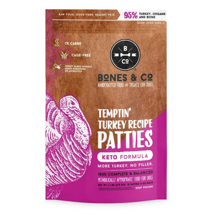 Bones & Co Frozen Raw K9 Temptin’ Turkey Patties 6lb