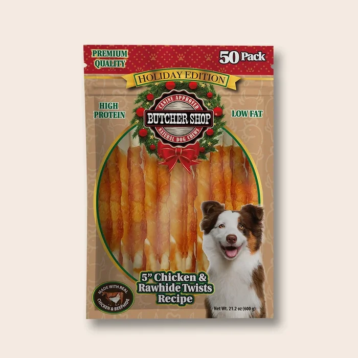 Butcher Shop Holiday Chicken & Rawhide Twists, 50 pk