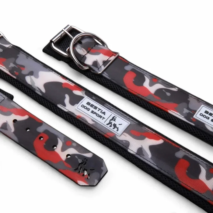 COLLARE SPORTIVO PER CANI BESTIA CAMOUFLAGE ROSSO