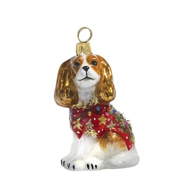 Cavalier King Ornament in Ugly Christmas Sweater