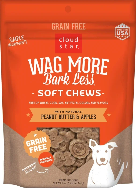 Cloud Star Wag More Bark Less Grain-Free Soft & Chewy with Peanut Butter & Apples Dog Treats, 5-oz