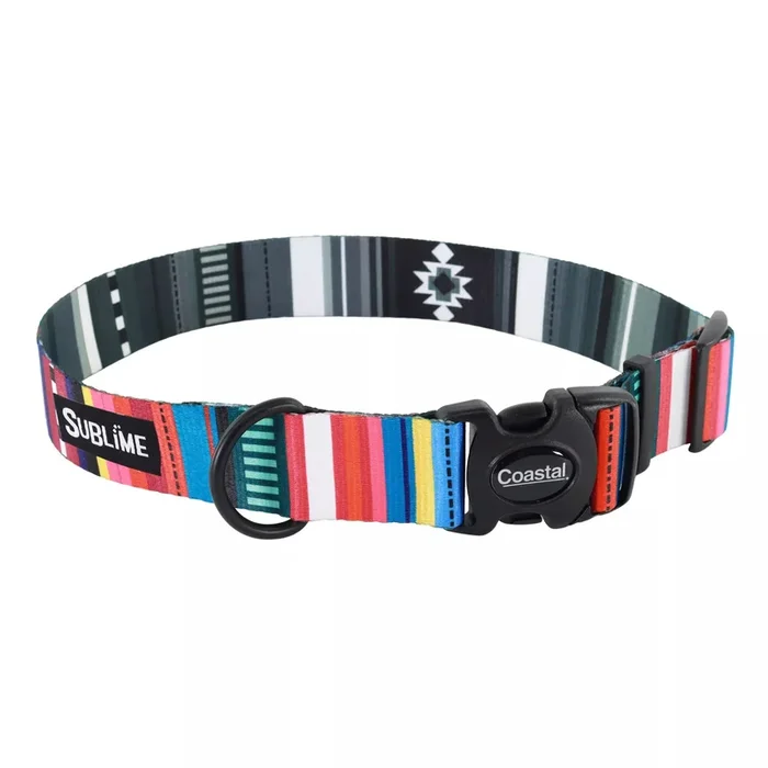 Coastal Sublime Adjustable Dog Collar – Medium 1″ x 12-18″ – Native Stripe