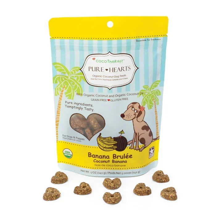 CocoTherapy Pure Hearts Coconut Cookies Banana Brulée – Organic Treat for Dogs