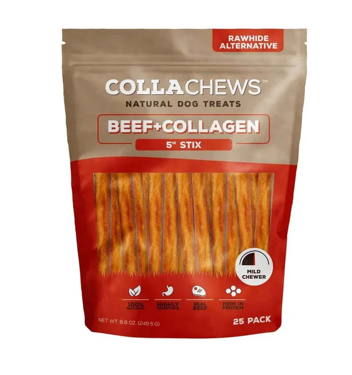 Collachew Collagen Sticks Dog Treats, Beef, 5 Inches, 25 Count