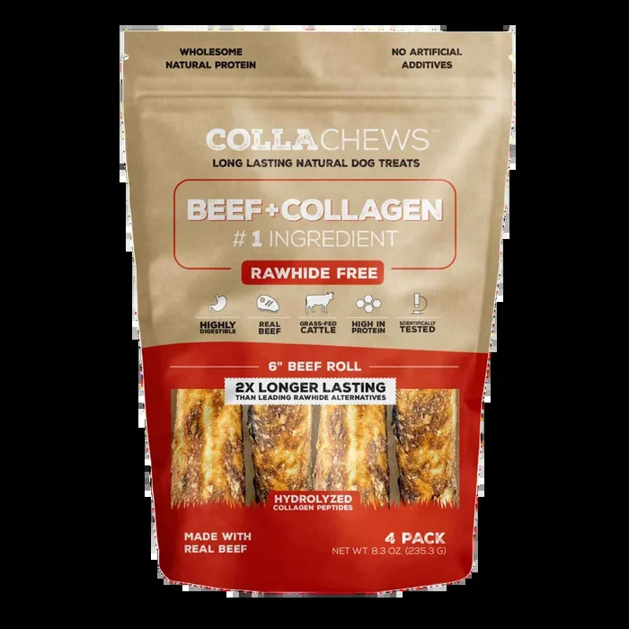 CollaChews Beef Collagen Roll Dog Treats, 6 Inches, 4 Pack
