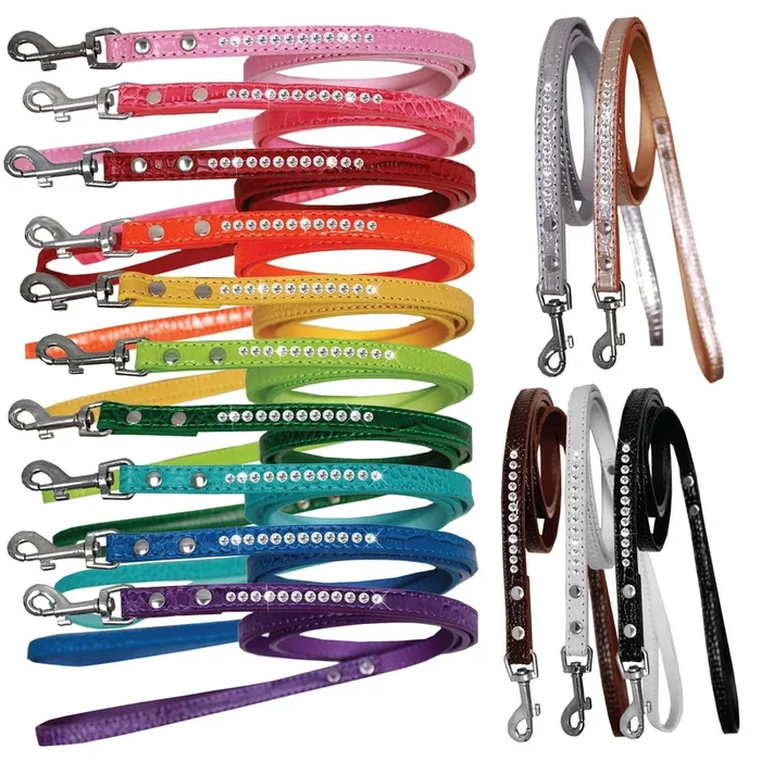 Dog, Puppy & Pet Designer Croc Leash, “One Row Clear Crystal”