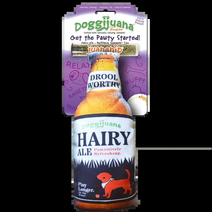 Doggijuana Get The Pawty Started Refillable Hairy Ale Dog Toy