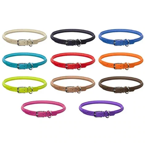 Dogline Soft Leather Round Dog Collar, XS 1/3″ 10″ – 13″