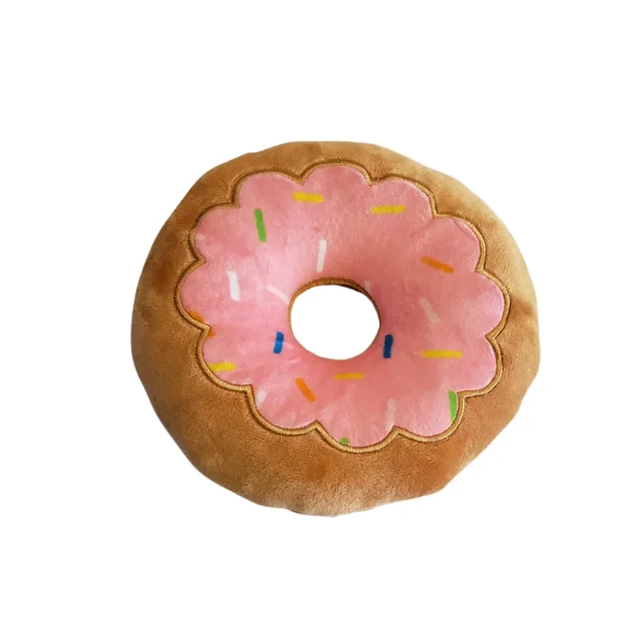 Donut Plush Dog Toy – Soft, Chewy and Cuddly, Safe & Non-Toxic, Ideal for Fetching, Tug-of-War, Gentle Chewing – Strawberry