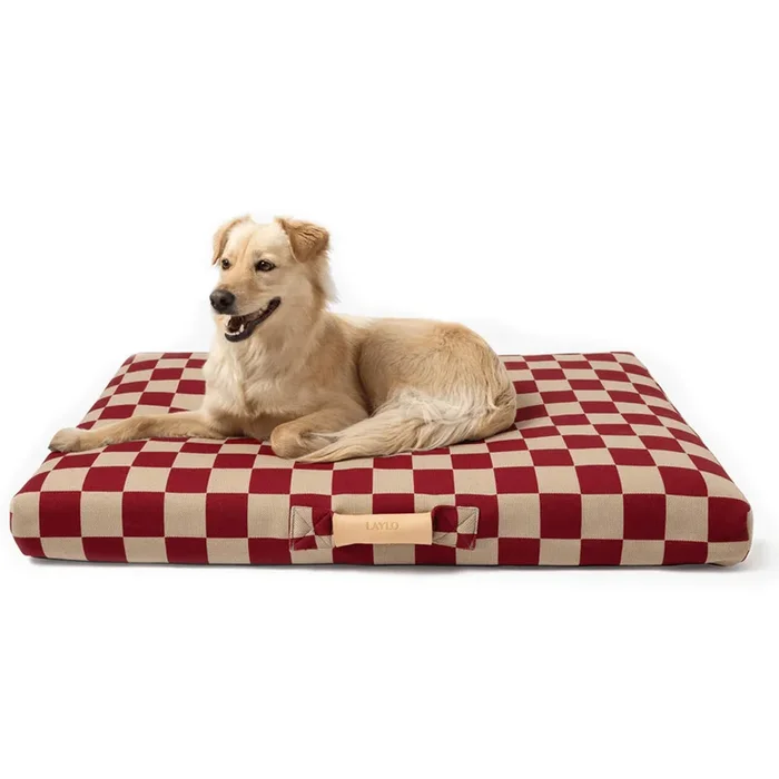 Eco-friendly Red Checker Dog Bed with Washable Cover