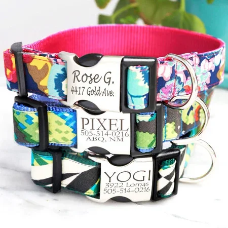 Engraved Buckle Classic Cotton Personalized Dog Collars
