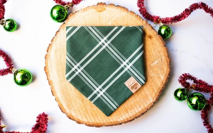 Evergreen Plaid – Dog Bandana Tie-On with Snap Buttons