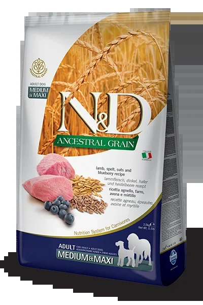 Farmina N&D Ancestral Grain Formula Medium & Maxi Lamb, Pumpkin & Blueberry Adult Dog Food