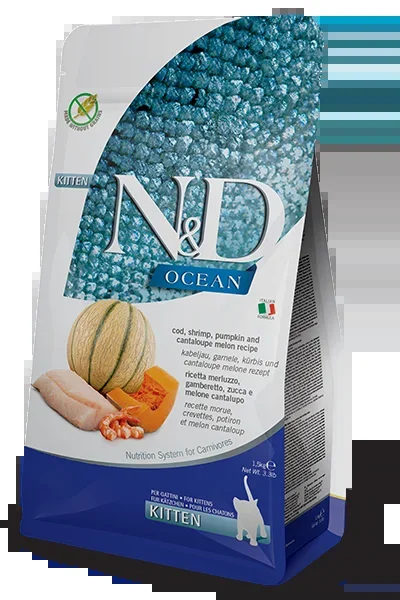 Farmina N&D Ocean Cod, Shrimp, Pumpkin And Cantaloupe Melon Kitten Dry Cat Food