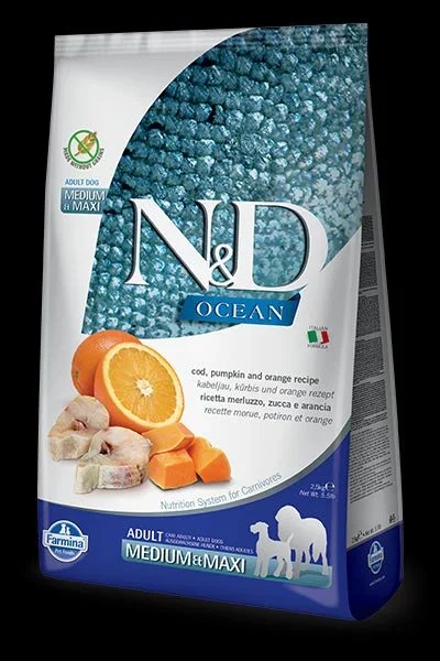 Farmina N&D Ocean Grain Free Med/Max Dry Dog Food – Cod, Pumpkin, & Orange – 26.4lb Bag