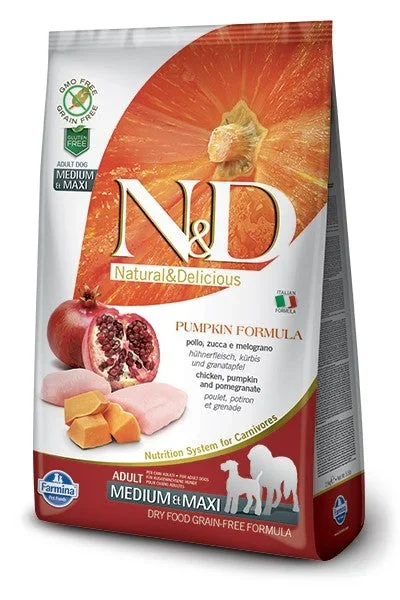 Farmina N&D Pumpkin Grain Free Dry Dog Food – Chicken & Pomegranate, Medium/Maxi Kibble – 26.4lb