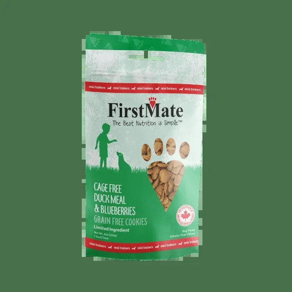 FirstMate Pet Foods Mini Trainers Cage Free Duck Meal & Blueberries Dog Treats