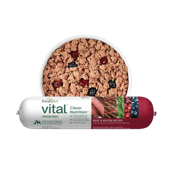 Freshpet Vital, Fresh Dog Food, Grain Free Beef & Bison Recipe Roll, 1 Pound – Not Available for Del