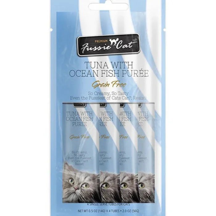 Fussie Cat Tuna Oceanfish Puree Lickable Cat Treats 0.5oz 4Pk