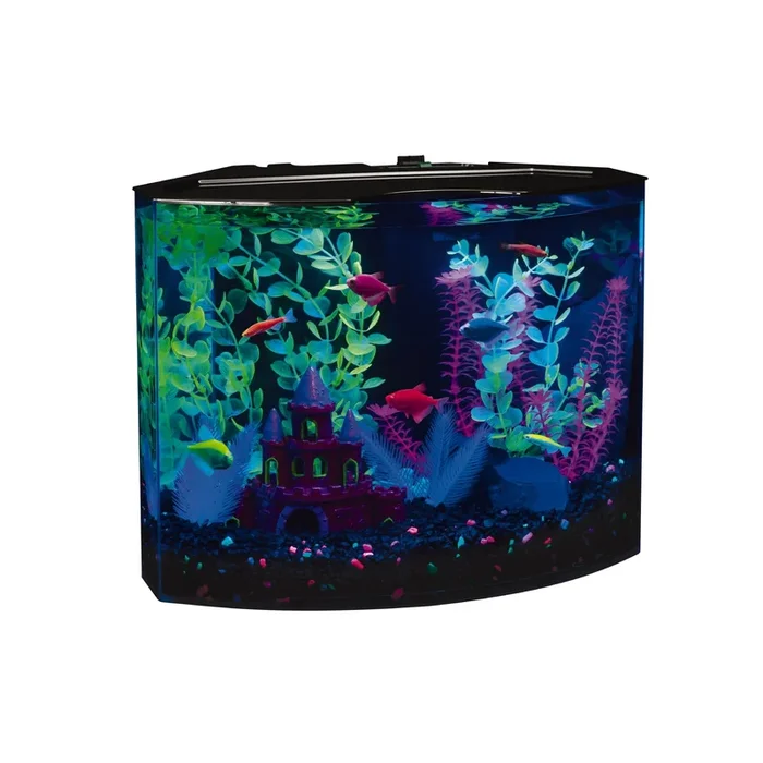 GloFish Crescent Aquarium Kit 5 Gallons Plastic Includes Hidden Blue LED Light and Internal Filter