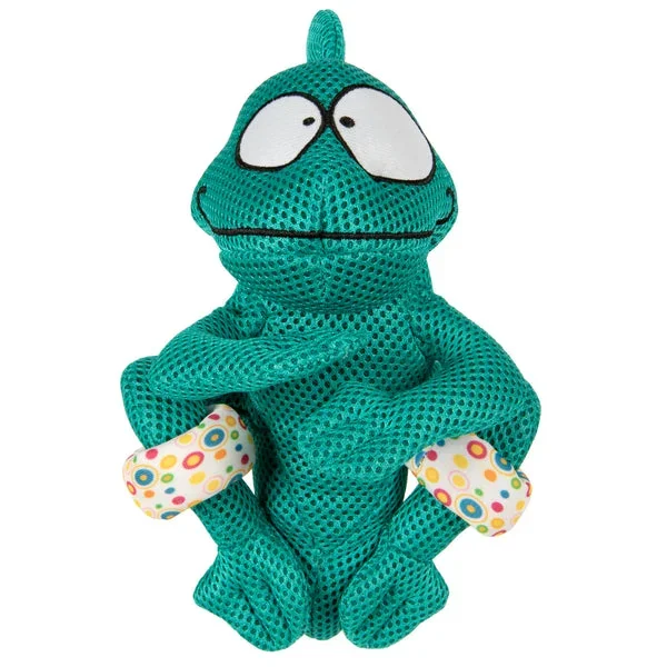 goDog Double Chew Guard Technology Chameleon Squeaker Plush Dog Toy, Teal, Medium
