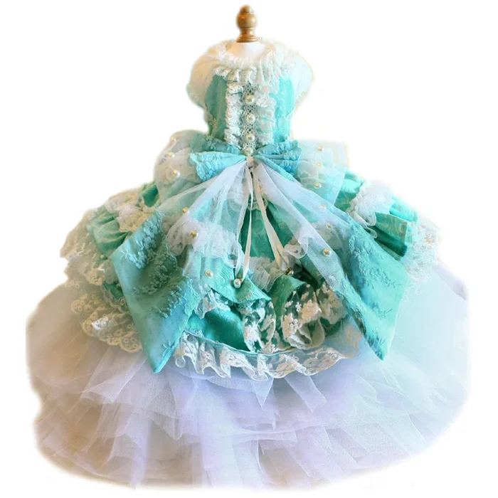 Handmade Luxury Dog Trailing Dress Pet Clinoline Weddings Gown