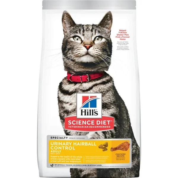 Hill’s Science Diet Adult Urinary & Hairball Control Dry Cat Food, Chicken Recipe