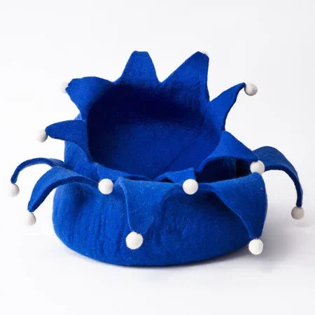 Holiday Blue Wool Pet Basket