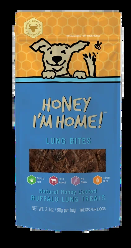 Honey I’m Home Natural Honey Coated Buffalo Lung Bites Dog Treats, 3.1-oz