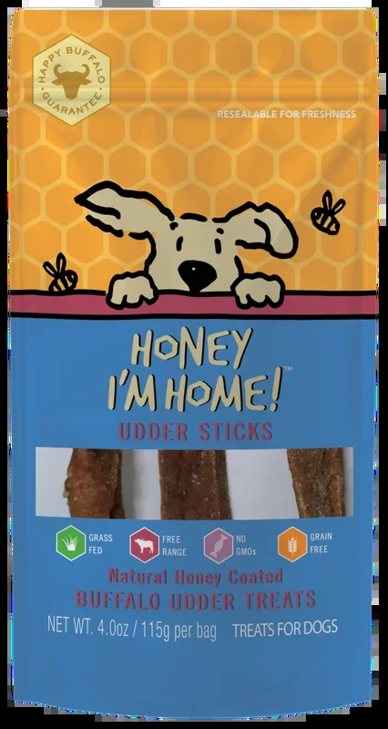 Honey I’m Home Natural Honey Coated Buffalo Udder Sticks Dog Treats, 4-oz