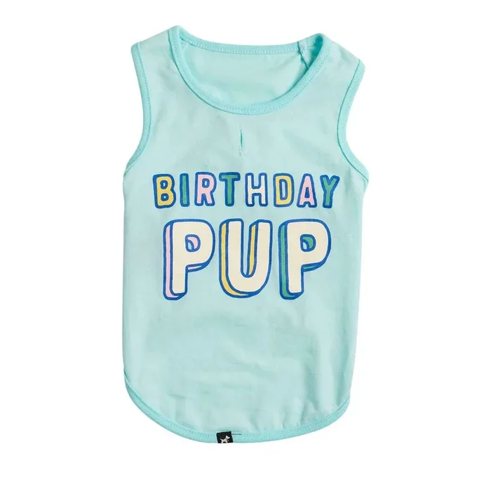 Hotel Doggy Birthday Pup Tank Dog T Shirt, Blue, Medium