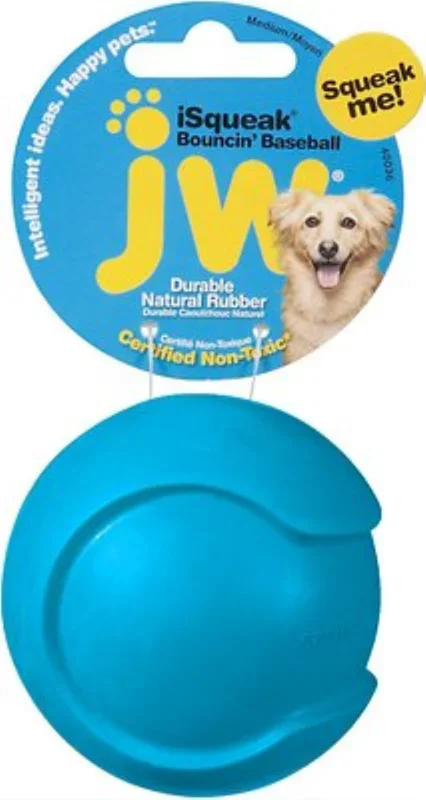 JW Pet iSqueak Bouncin’ Baseball Dog Toy, Color Varies, Medium