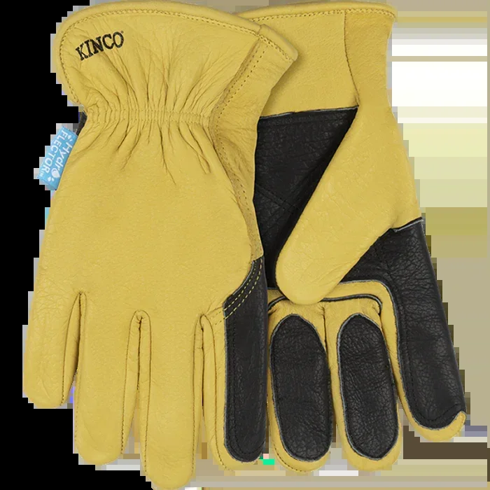 Kinco Hydroflector™ Water-Resistant Premium Grain Buffalo Driver With Double-Palm Glove (Golden Extra Large)