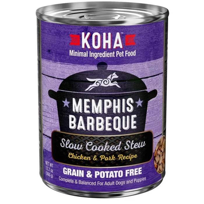 Koha Memphis Barbeque Slow Cooked Stew Chicken & Pork Recipe Wet Dog Food, 12.7-oz