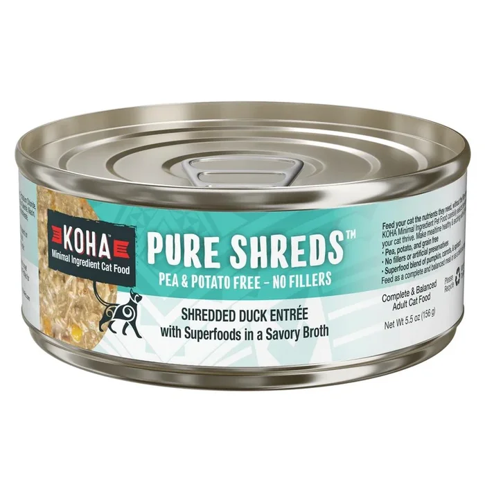 Koha Pure Shreds Shredded Duck Entree Wet Cat Food Can, 5.5-oz