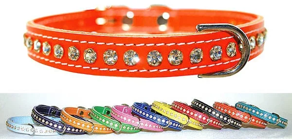 Leather Brothers Signature Leather Crystal Dog Collar 1/2″