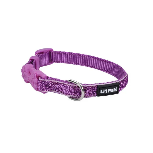 Li’l Pals® Adjustable Dog Collar with Glitter Overlay, Purple, Petite X-Small