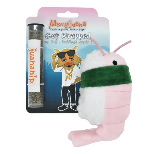 Meowijuana Get Wrapped! Refillable Shrimp Sushi Cat Toy (1 Count)